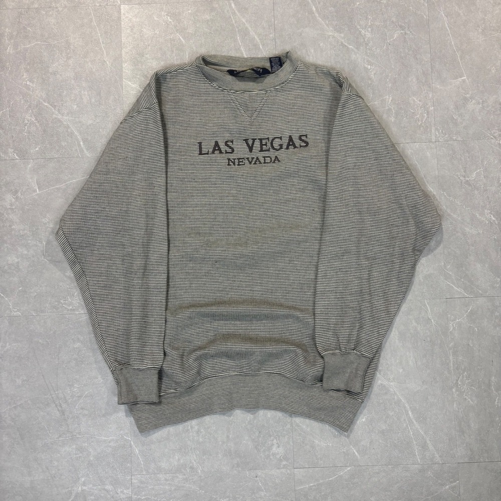 Luna Pier Las Vegas Nevada Striped Sweatshirt Mens Medium Gray White Pullover